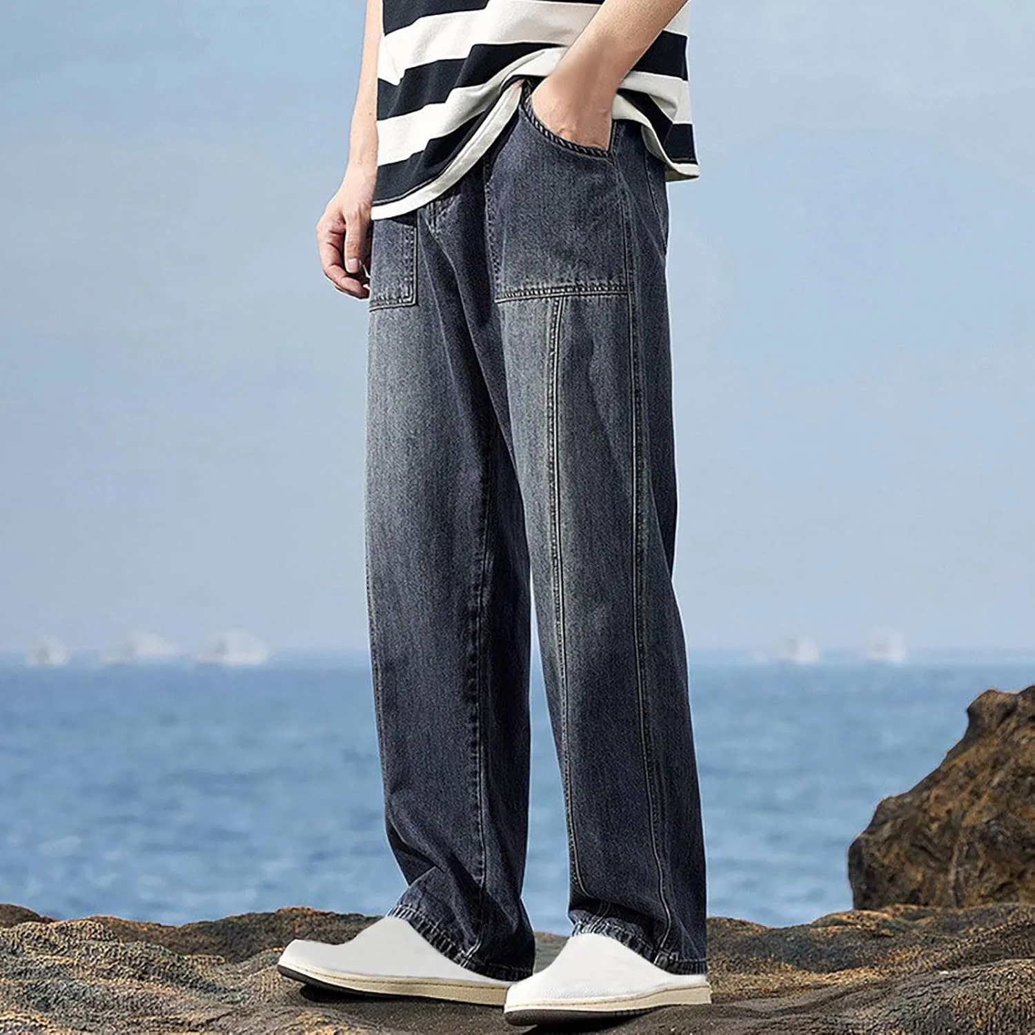 Джинсы свободные Baggy Jeans, A04-dark Blue — фото 2