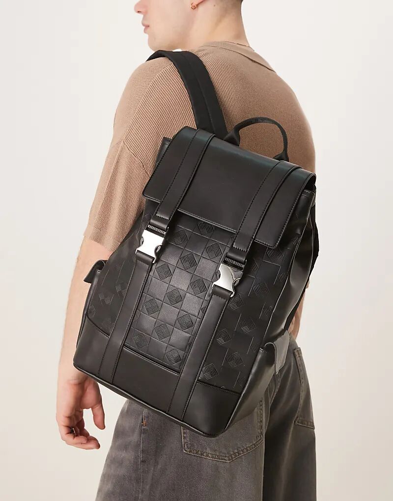 

Рюкзак из искусственной кожи с монограммой черного цвета ASOS DESIGN