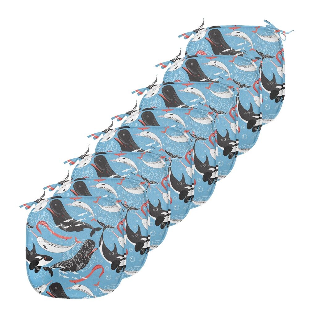 

Подушки на обеденный стул ABAKUHAUS Narwhal, фауна Северного Ледовитого океана, декоративная водонепроницаемая подушка с ремнями для кухонных сидений, 40 см x 40 см — упаковка из 8 шт., синий, темно-коралловый, черный