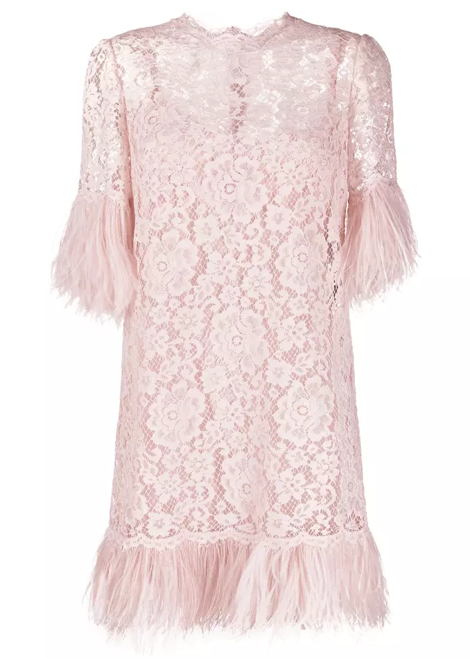 

Изысканное кружевное платье с отделкой из перьев Dolce & Gabbana, розовый