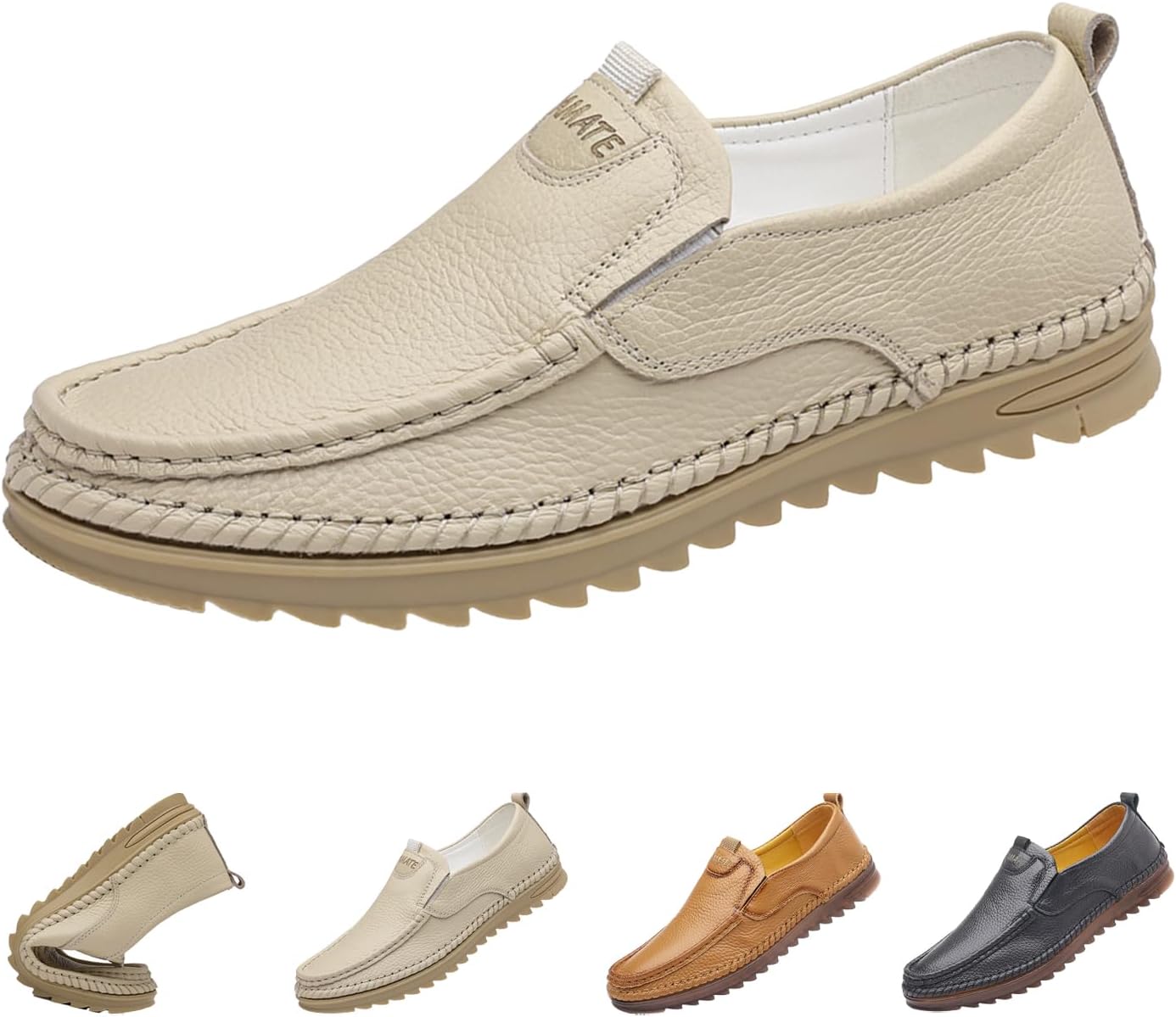 

Мужские лоферы на каблуке с кожаной отделкой, удобные туфли без застежек, ручная строчка, мягкая подошва, мокасины и прогулок Blackeeight, бежевый