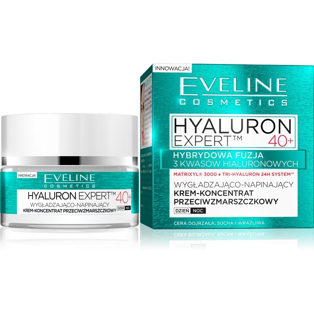 

Eveline Cosmetics, Hyaluron Expert 40+, разглаживающий и подтягивающий крем-концентрат для дня и ночи, 50 мл