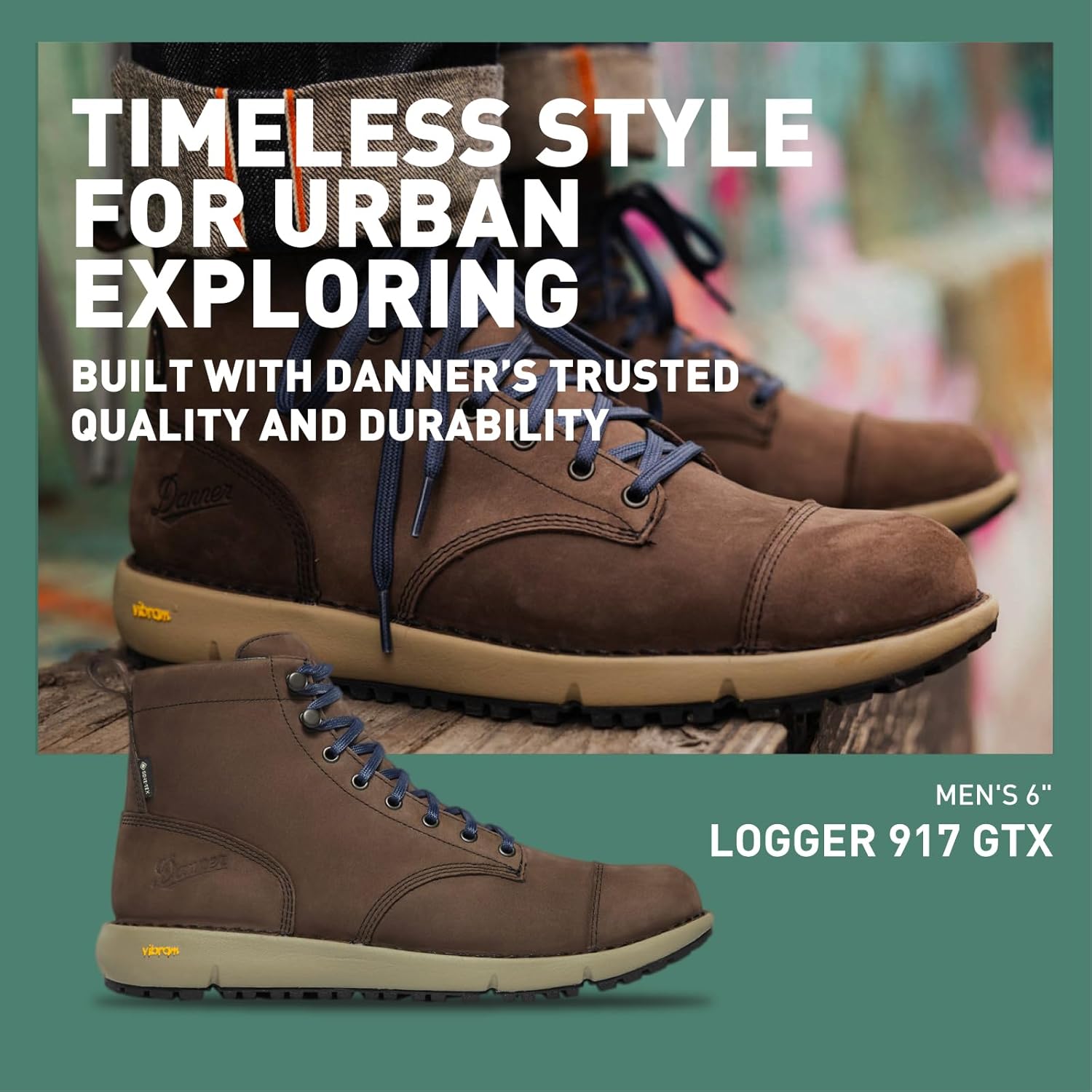 Мужские водонепроницаемые походные ботинки Danner Logger 917 6 - из кожи полного зерна с дышащей мембраной Gore-Tex, подошвой Vibram SPE и протектором 917 Traction, 10 Cap Toe Bracken — фото 2