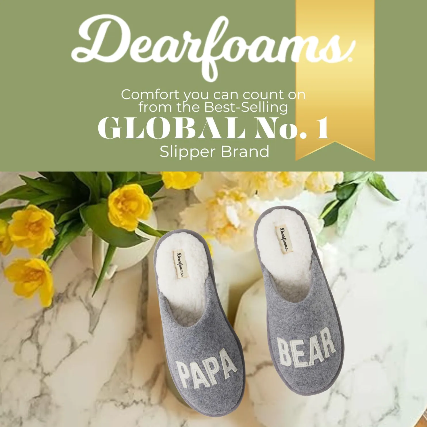Мужские тапочки Dearfoams Matching Family Holiday Papa Bear с вышивкой, отделка шерпой, модель Moc Toe, серый — фото 3