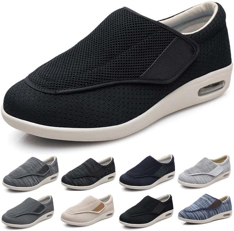 

Женские кроссовки для ходьбы с поддержкой свода стопы, регулируемой застежкой, дышащие, легкие, с широкой платформой, противоскользящие, с воздушной подушкой для отекших ног, отеков, мужской размер 10/женский 11 Generic, черный