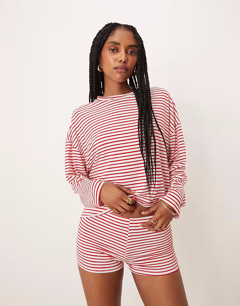 

Футболка с длинными рукавами ASOS DESIGN в красно-белую полоску