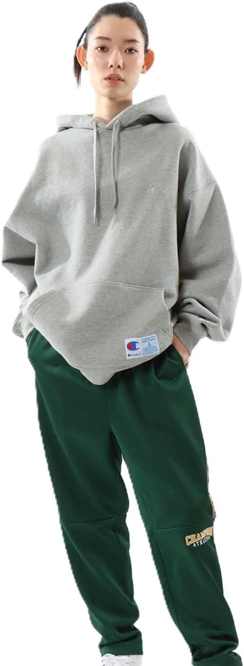 

Толстовка с длинным рукавом, хлопок, производство США, свободный крой, с одним точечным логотипом, капюшоном, спортивный стиль Champion, серый