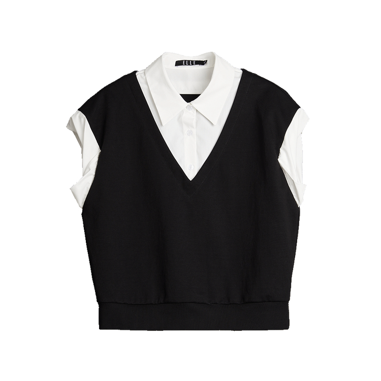 

Футболка женская с воротником поло, тонкая, майка, два предмета ELLE, черный