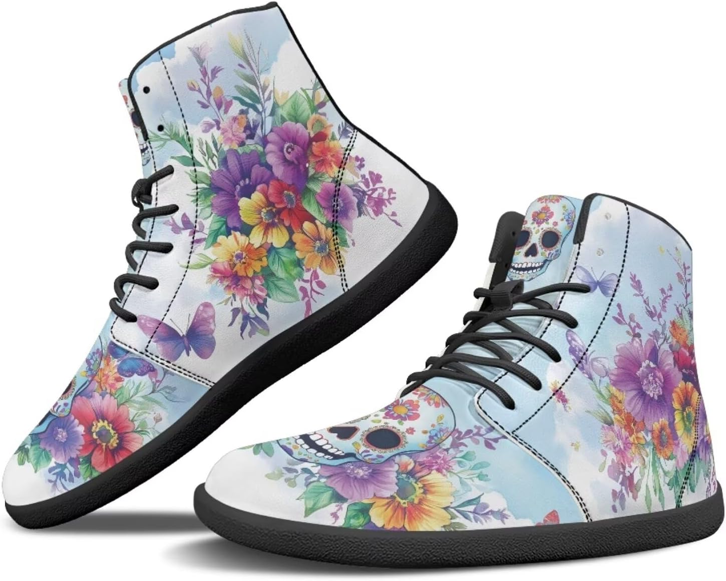 

Женские кроссовки JoyLamoria Skull Rose Butterfly высокие, с модными шнурками, для прогулок и тенниса, кожаные, хип-хоп стиль, кроссовки, Skull Flower