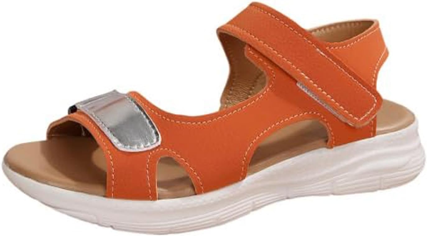 

Ортопедические сандалии ZWRXW для женщин с мягкой амортизирующей подошвой, удобной поддержкой свода стопы, регулируемым ремешком, платформой и танкеткой, летние сандалии для активного отдыха и путешествий, B-orange
