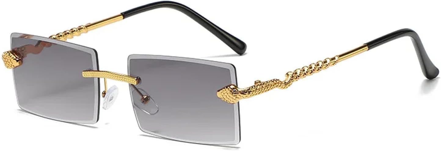 

Винтажные солнцезащитные очки без оправы с имитацией змеиной кожи для мужчин и женщин, роскошные, для путешествий, вождения, резки металла, защита от УФ-излучения UV400 TVTBBVV, Gray