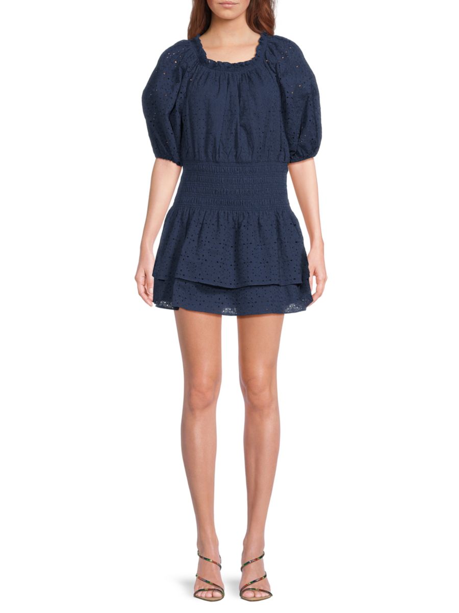 

Мини-платье из хлопка Sawyer с рукавами-фонариками Ramy Brook, цвет Spring Navy