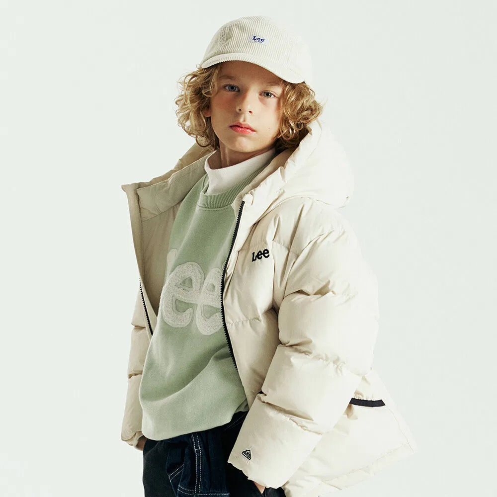 Детский айвори короткий пуховик с капюшоном от Lee Kids