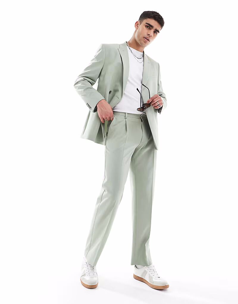 

Прямые брюки из фактурного шалфейно-зеленого цвета Asos Design