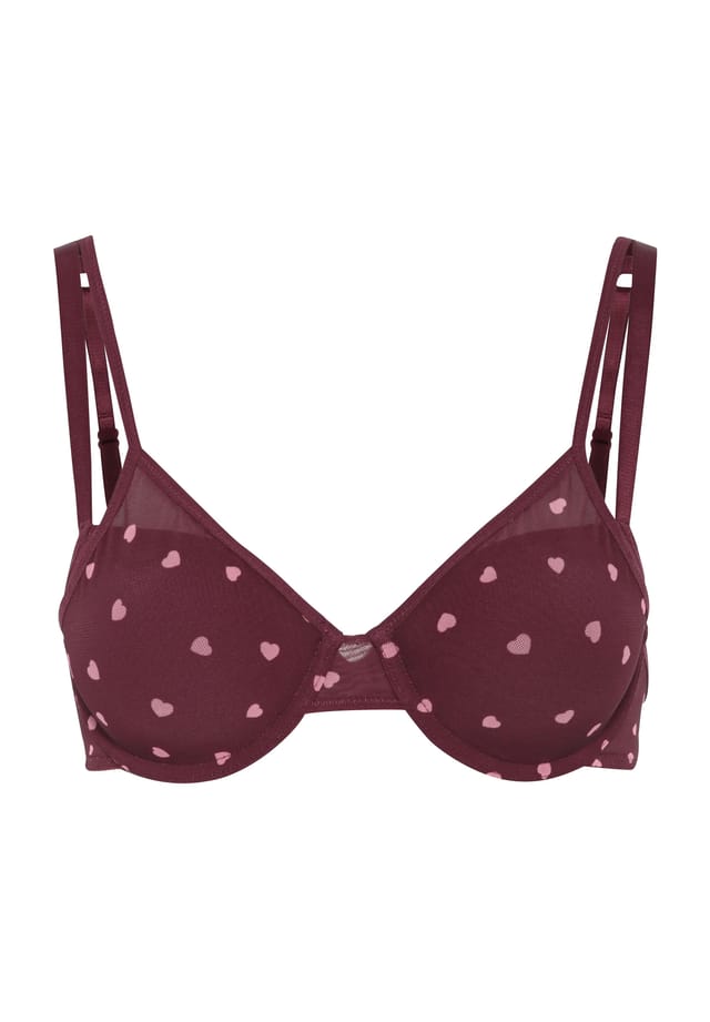 

Бюстгальтер на косточках с рисунком в виде сердца и регулируемыми двойными бретелями Manguun, бургундия