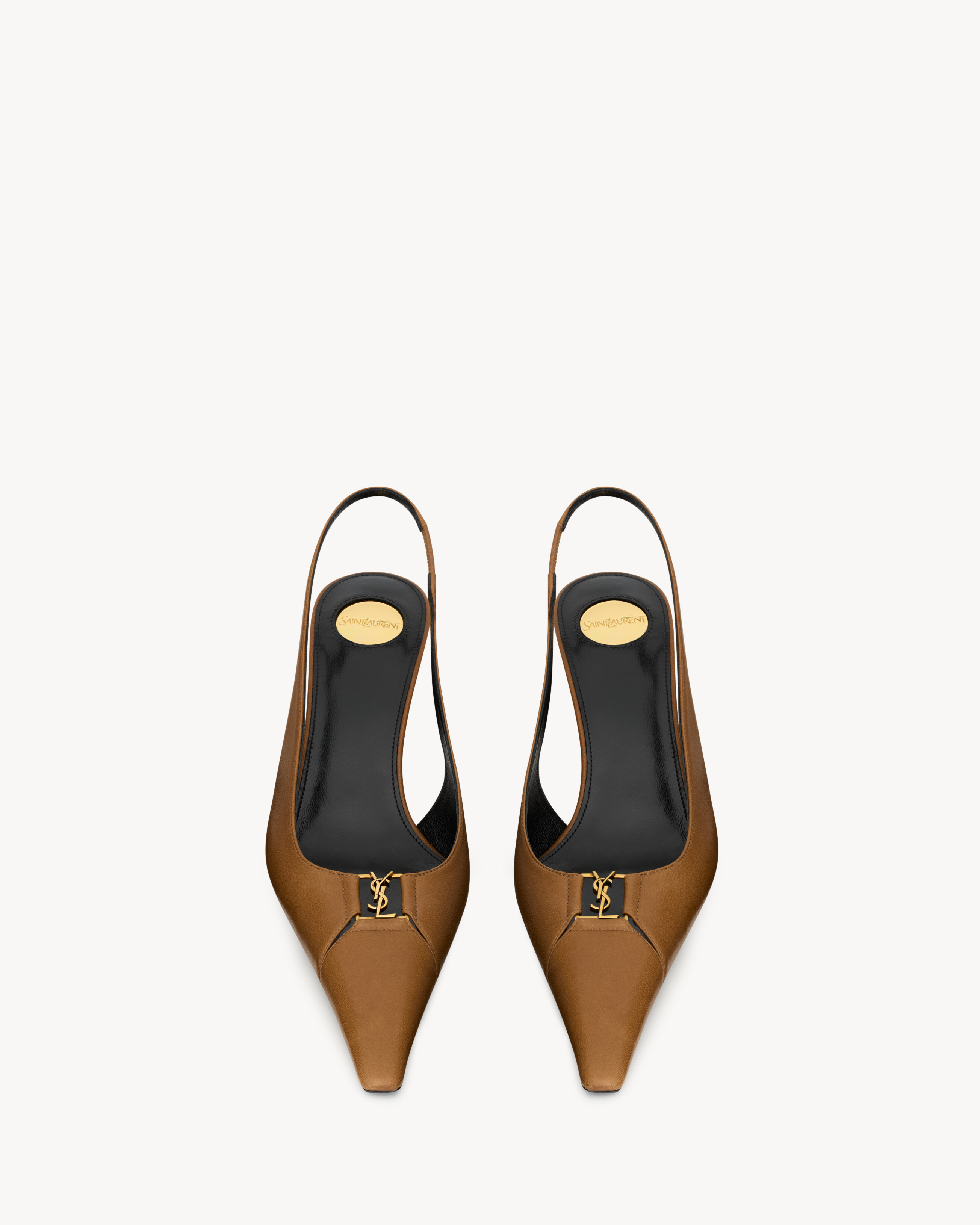 Туфли-лодочки BABYLONE BRETEUIL с открытой пяткой из гладкой кожи Saint Laurent, коричневый — фото 2