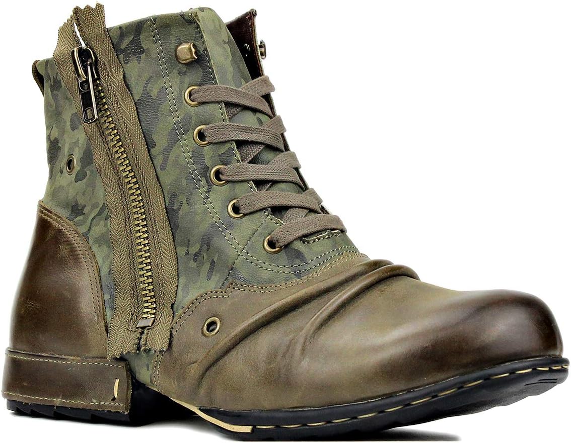 

Мужские мото-боты OSSTONE, модные кожаные ботинки чукка на молнии, повседневная обувь OS-5008-8-US, зеленый