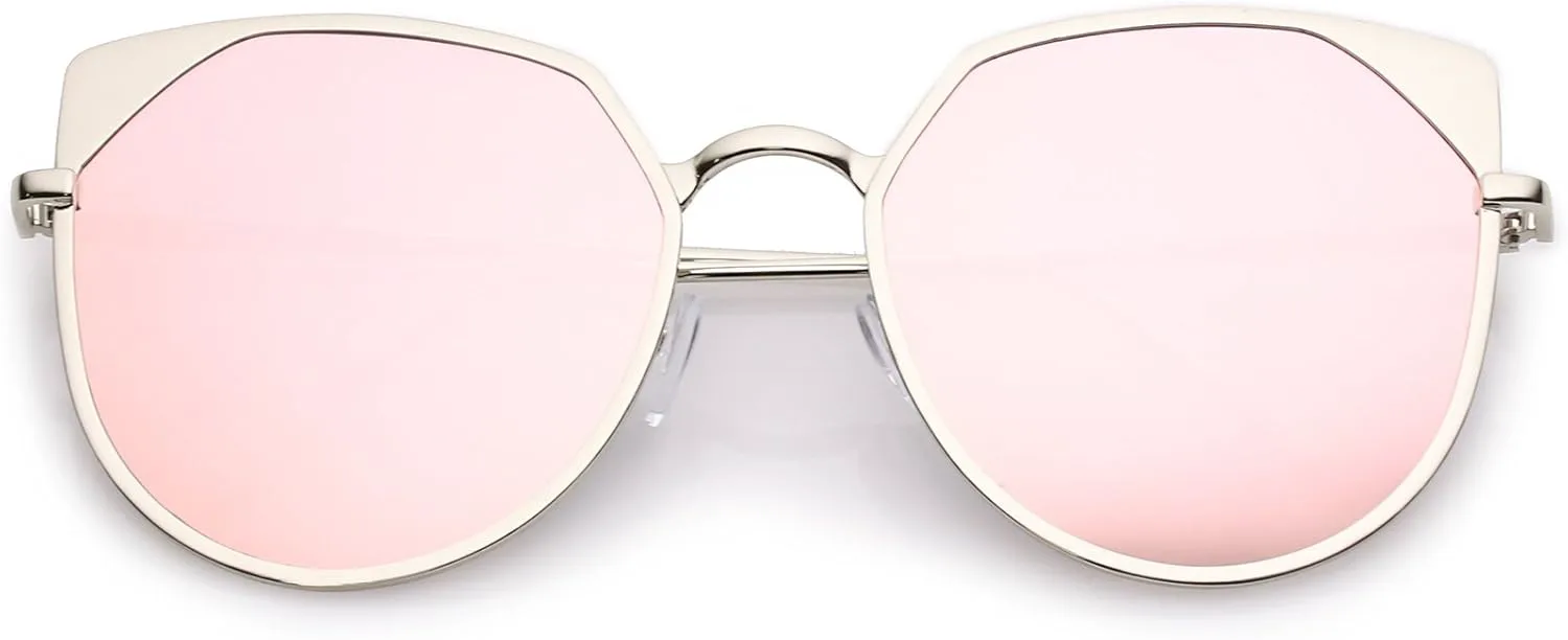 

zeroUV - Женские солнцезащитные очки большого размера, розовые, с зеркальными плоскими линзами, в форме «кошачьего глаза», диаметр линз 59 мм, Silver / Pink Mirror
