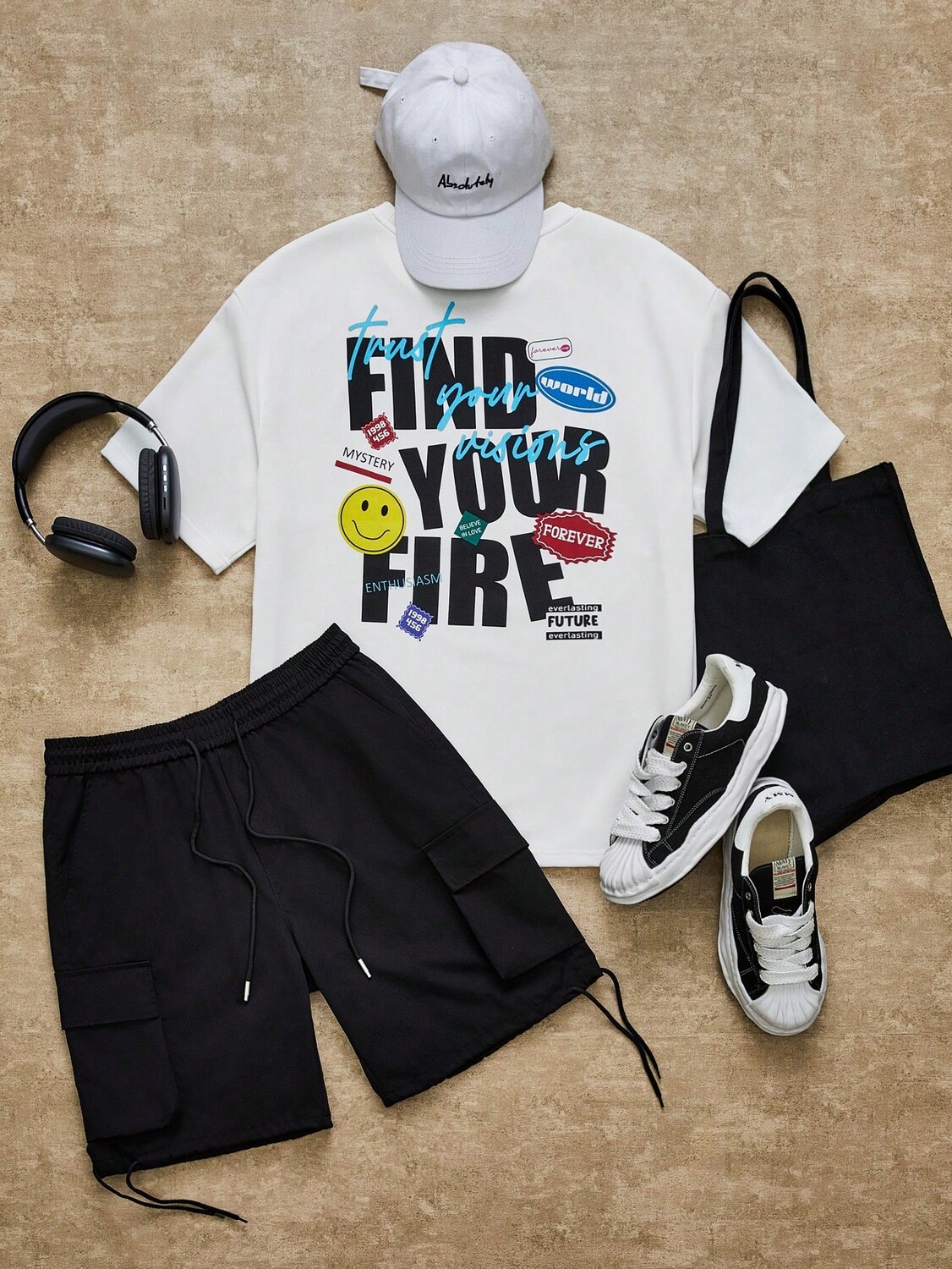 

Мужская повседневная трикотажная футболка Manfinity Hypemode с круглым вырезом, надписью и принтом в виде лица, белый цвет