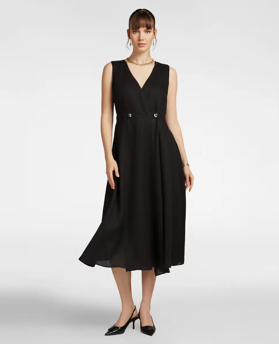 

Льняное платье с перекрещивающимся вырезом и эластичной спинкой на талии Elena Miró, черный