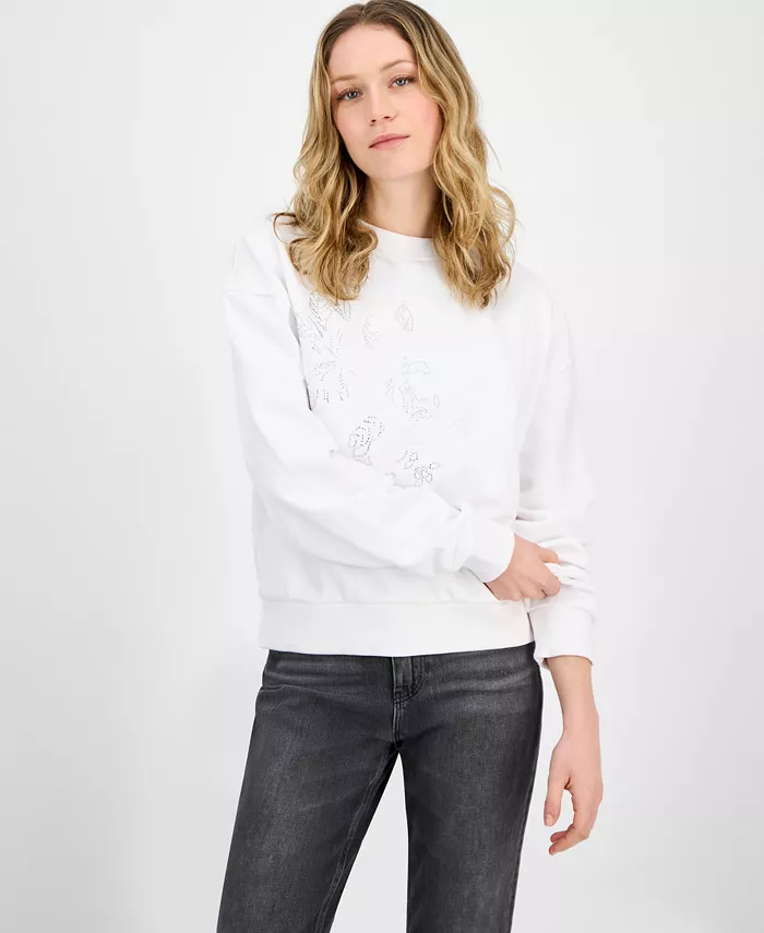 

Женская толстовка с тиснением G-Wave и заклепками GUESS, белый