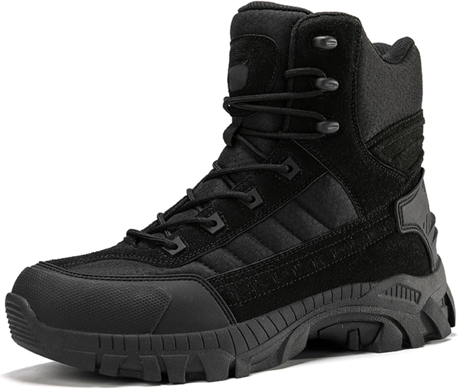 

Мужские тактические военные ботинки средней высоты с верхом из синтетической кожи, шнуровкой, легкие, мягкий носок, поддержка щиколотки, противоскользящая устойчивая подошва для активного отдыха, миссий, походов и кемпинга Psieicwm, черный