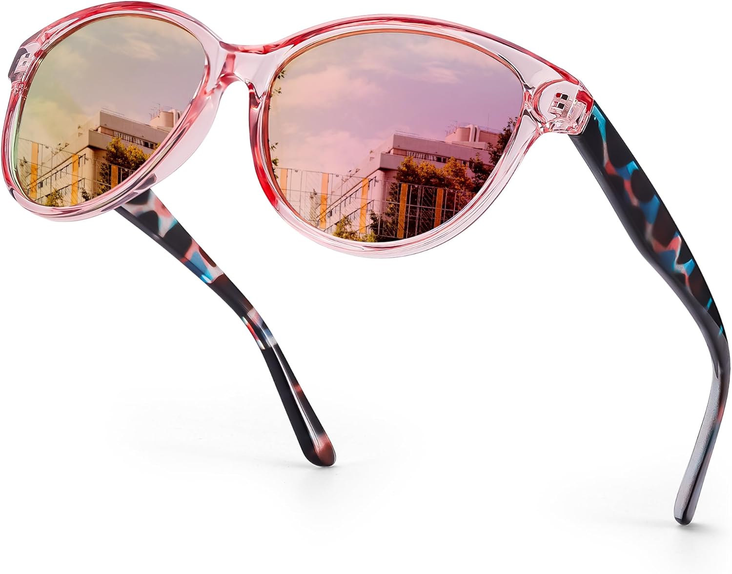 

Винтажные круглые поляризованные солнцезащитные очки SIPHEW для женщин, модные ретро-очки с защитой от УФ-излучения, для активного отдыха, средней посадки, A5-flower Frame Pink Mirrored Lens