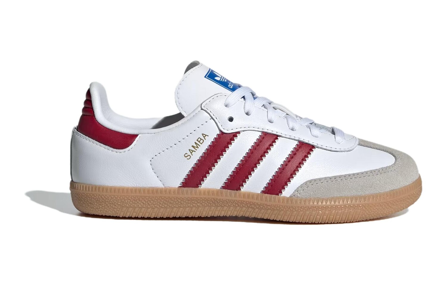 Кроссовки Adidas Samba OG Cloud White Collegiate Burgundy Gum PS, белый/красный — фото 2