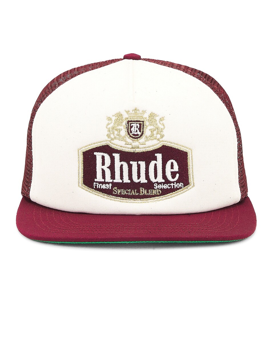 

Кепка дальнобойщика специальной смеси Rhude, цвет Maroon & Off White