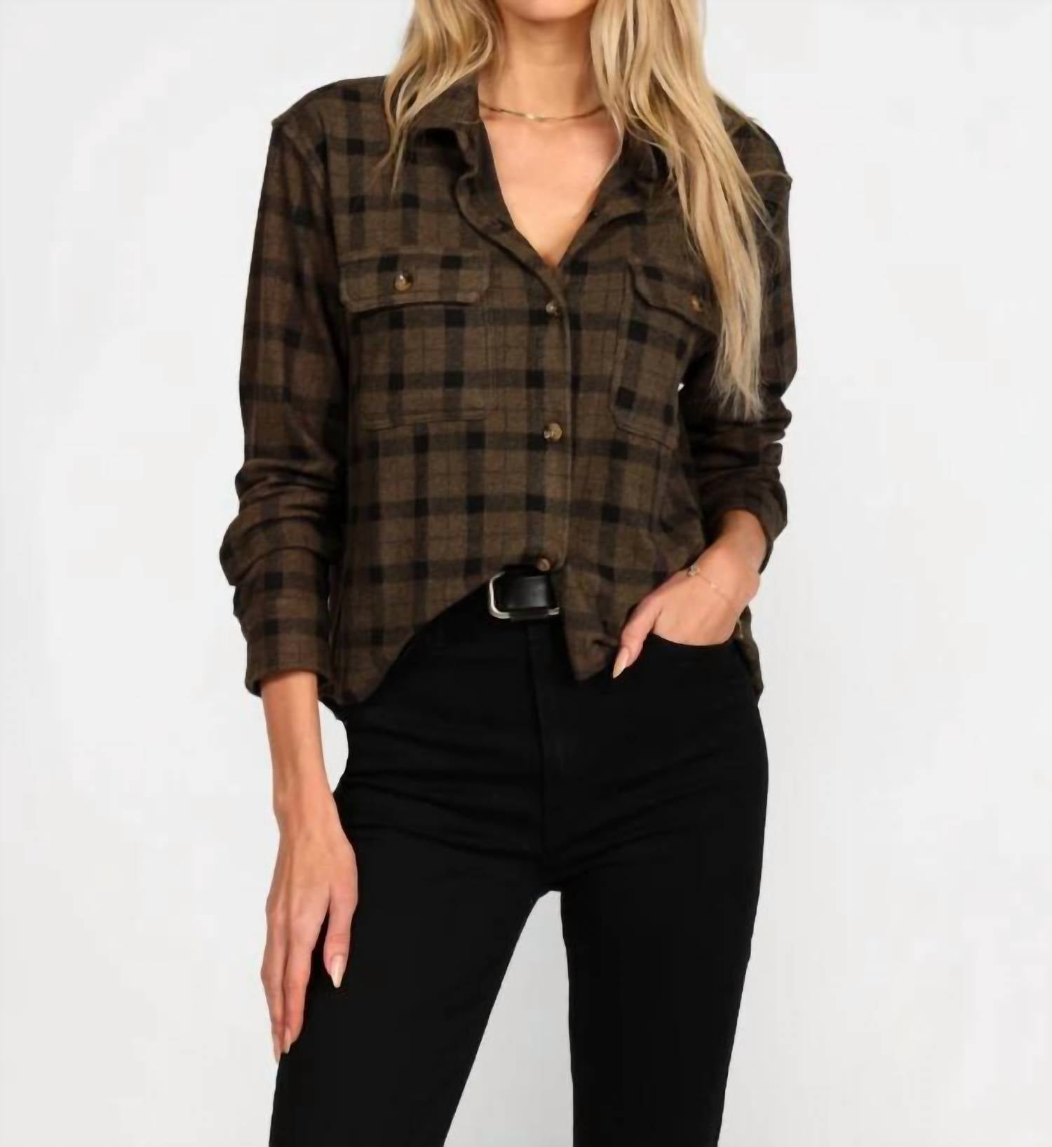 

Куртка-рубашка Beth Crop в коричнево-черном цвете Dylan