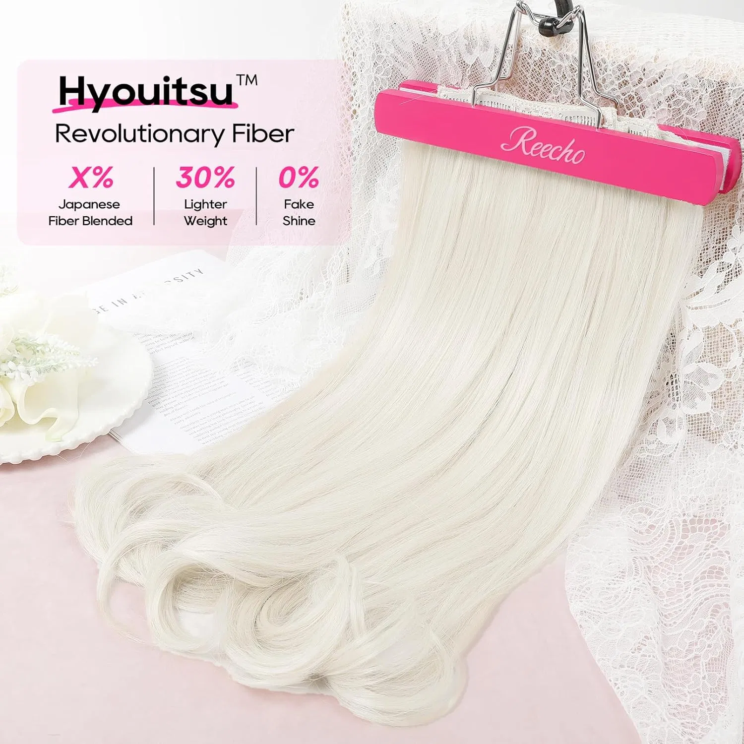 Накладные волосы REECHO Clip-in Extensions 4 штуки Reecho, Platinum Blonde — фото 3