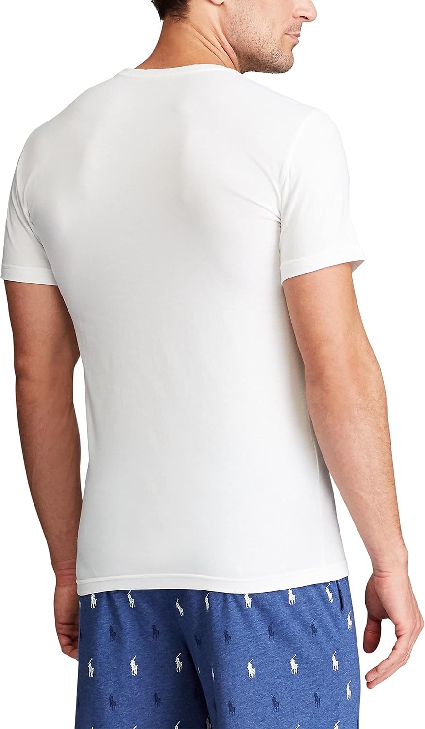 Футболка POLO RALPH LAUREN Men's Slim Fit Stretch Crew Undershirts (3-Pack), White/Navy - 3 Pack — фото 3
