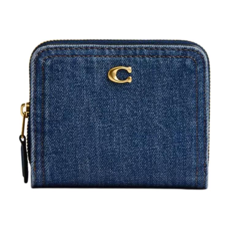 

COACH Миниатюрный женский кошелек из денима и телячьей кожи синий, Blue