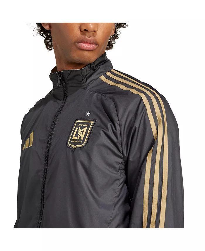 Мужская черно-белая реверсивная куртка на молнии LAFC 2025 Anthem Full-Zip adidas — фото 4