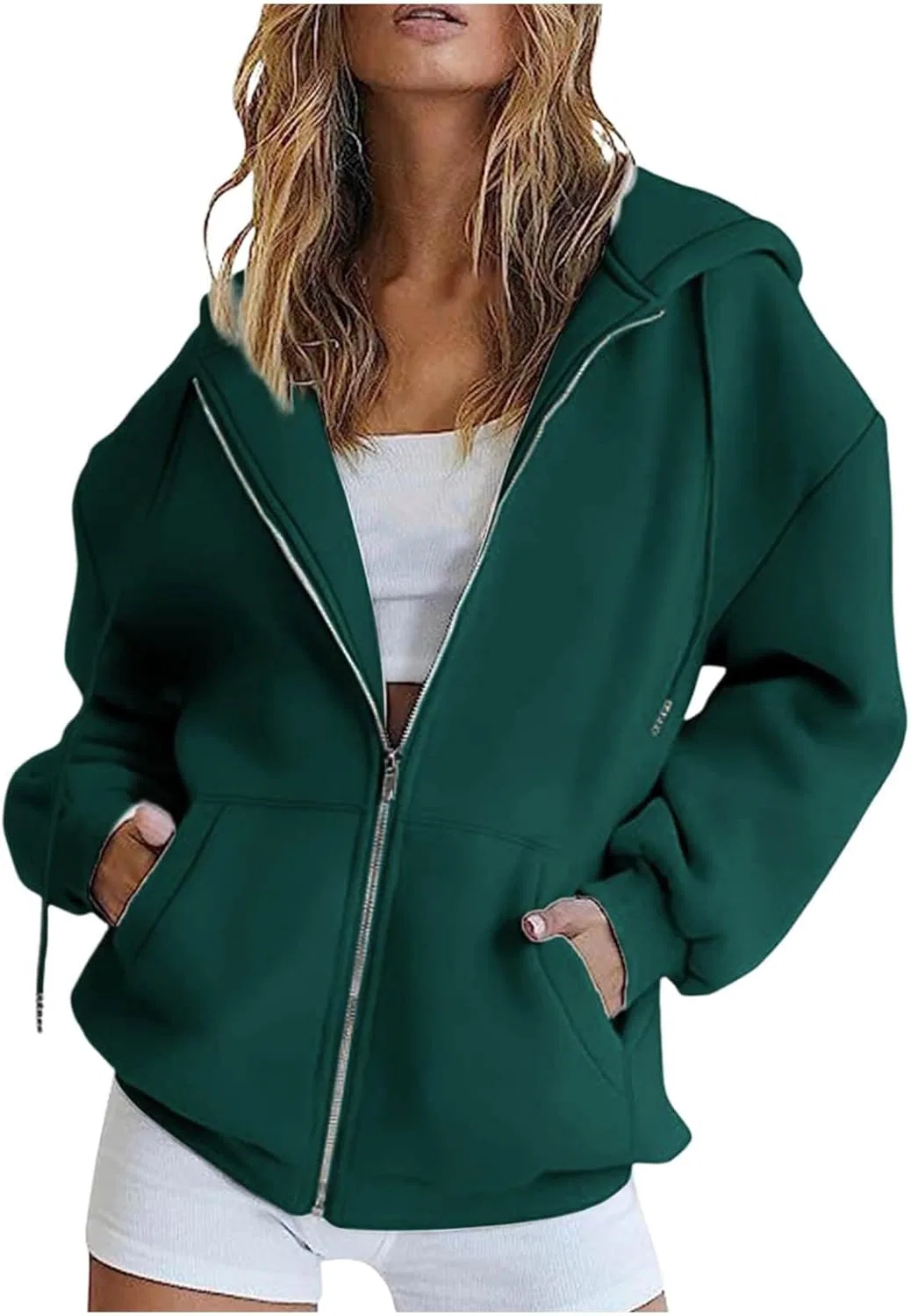 Женская худи оверсайз Zip Up Hoodie, 01-green