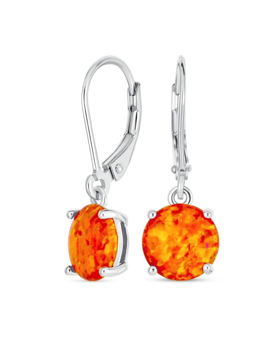 

Круглые серьги-подвески с искусственным опалом, застежка-рычаг, серебро 925 пробы, 8 мм Bling Jewelry, Silver orange