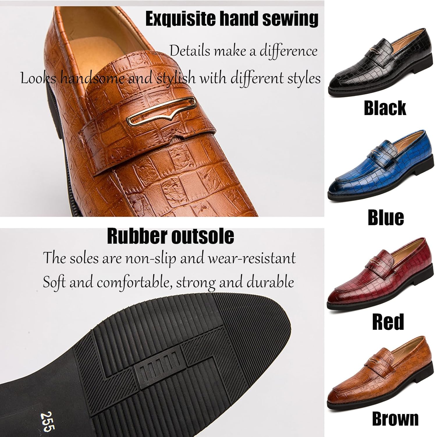 Мужские кожаные удобные слипоны Penny Loafers модные роскошные туфли с принтом Oxford, удобный массивный каблук, противоскользящие повседневные деловые туфли Galonfulty, синий — фото 2