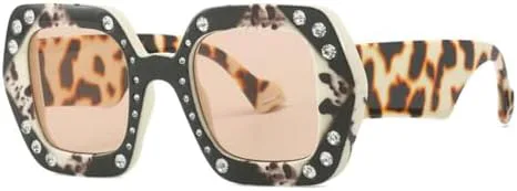 

HaoLMi - Мужские солнцезащитные очки в крупной оправе для путешествий, женские и мужские, в стиле ретро с бриллиантовой инкрустацией, C9 Beige Daimao Leg