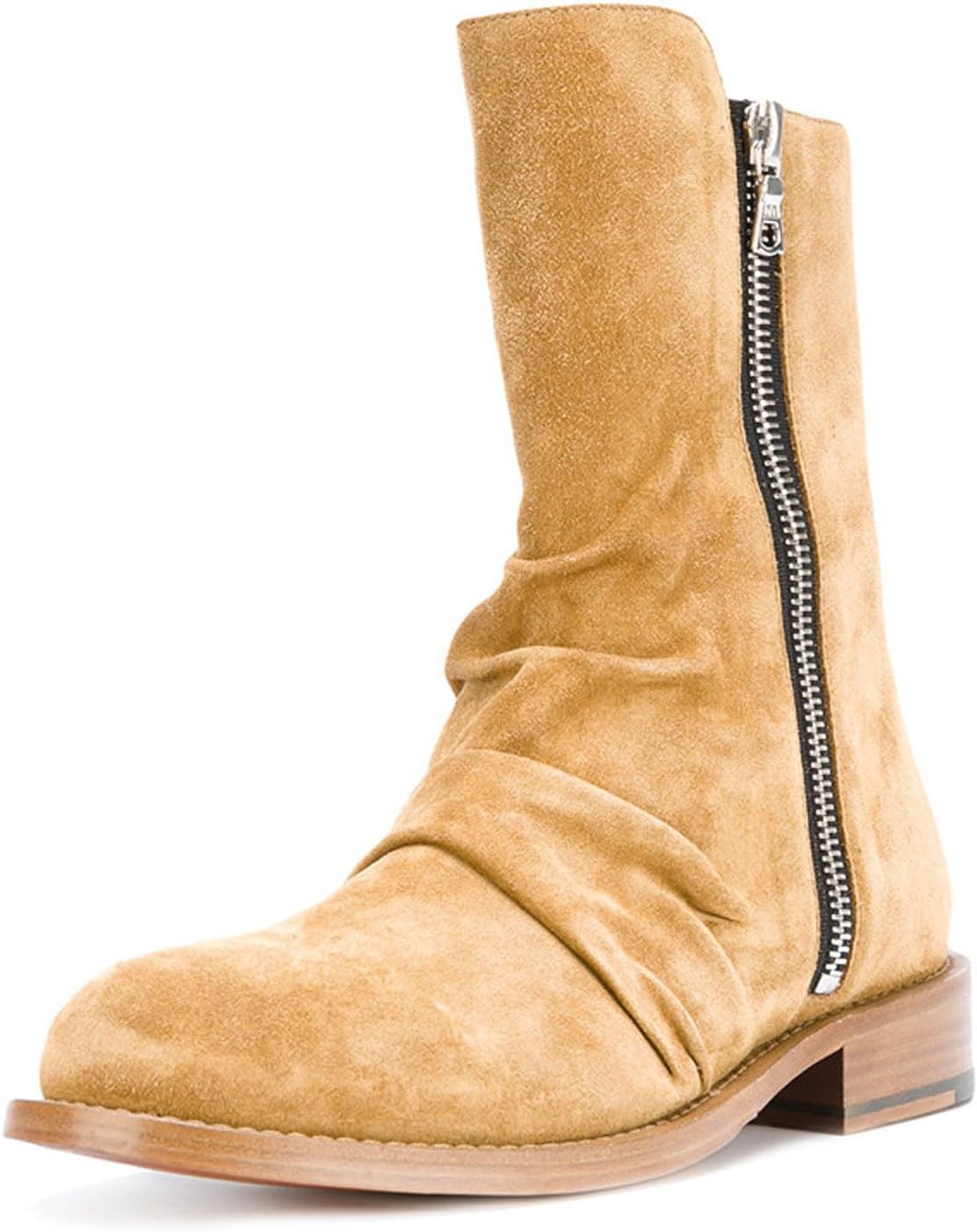 

Мужские замшевые ботинки-челси Santimon с боковой молнией, стильные складчатые ботинки с низким каблуком, с амортизирующей стелькой и нескользящей подошвой для повседневной носки, работы и вечерних выходов, Tan