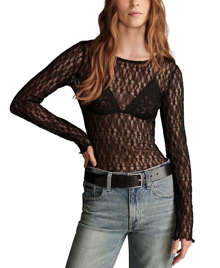 

Женский кружевной топ с длинными рукавами Lucky Brand, розовый