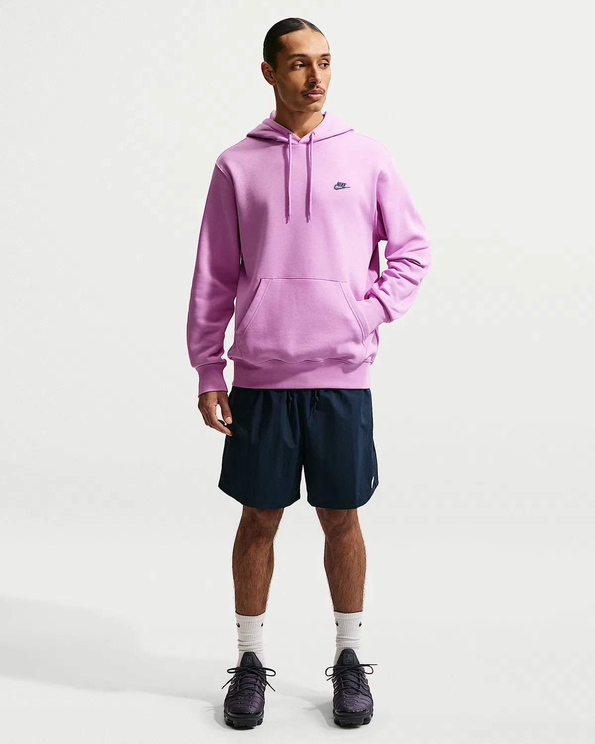 Мужская флисовая худи-пуловер Nike Club, Light Magenta/Light Magenta/Midnight Navy — фото 4
