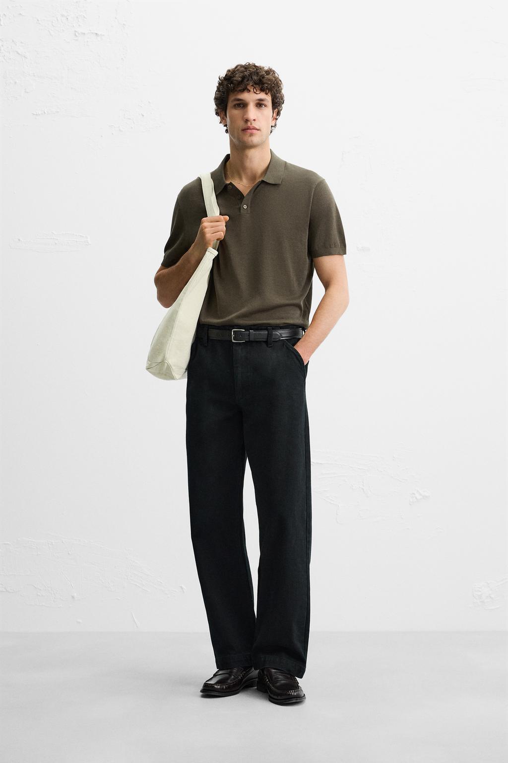 

Трикотажная рубашка поло из хлопка и шелка ZARA, цвет Moss green