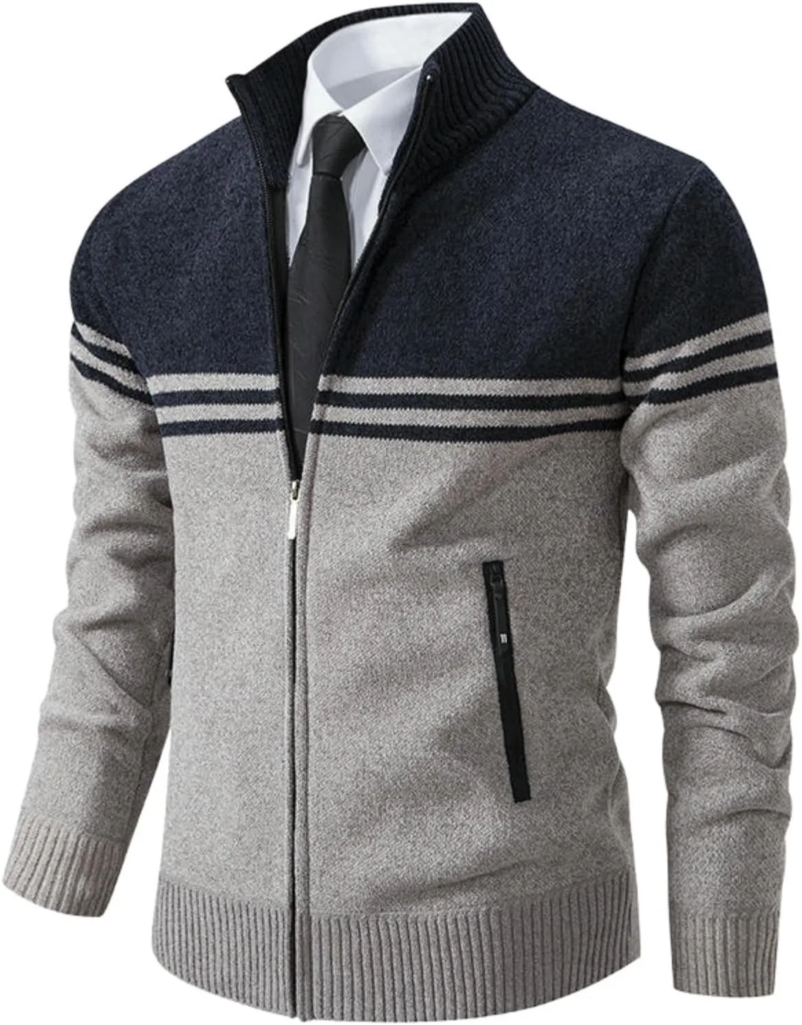 

Мужской вязаный кардиган с воротником-стойкой и молнией YEBAITOU