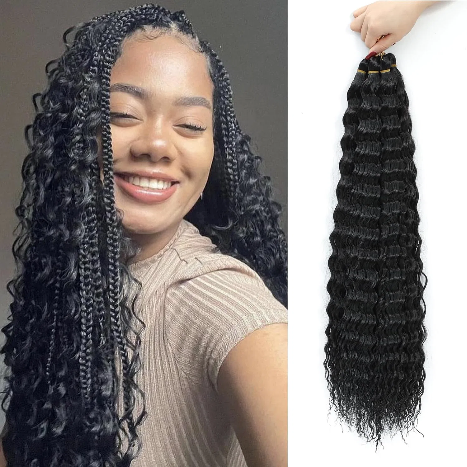 Искусственные волосы Ocean Wave Crochet Hair Extensions для плетения Mletulips, 1B
