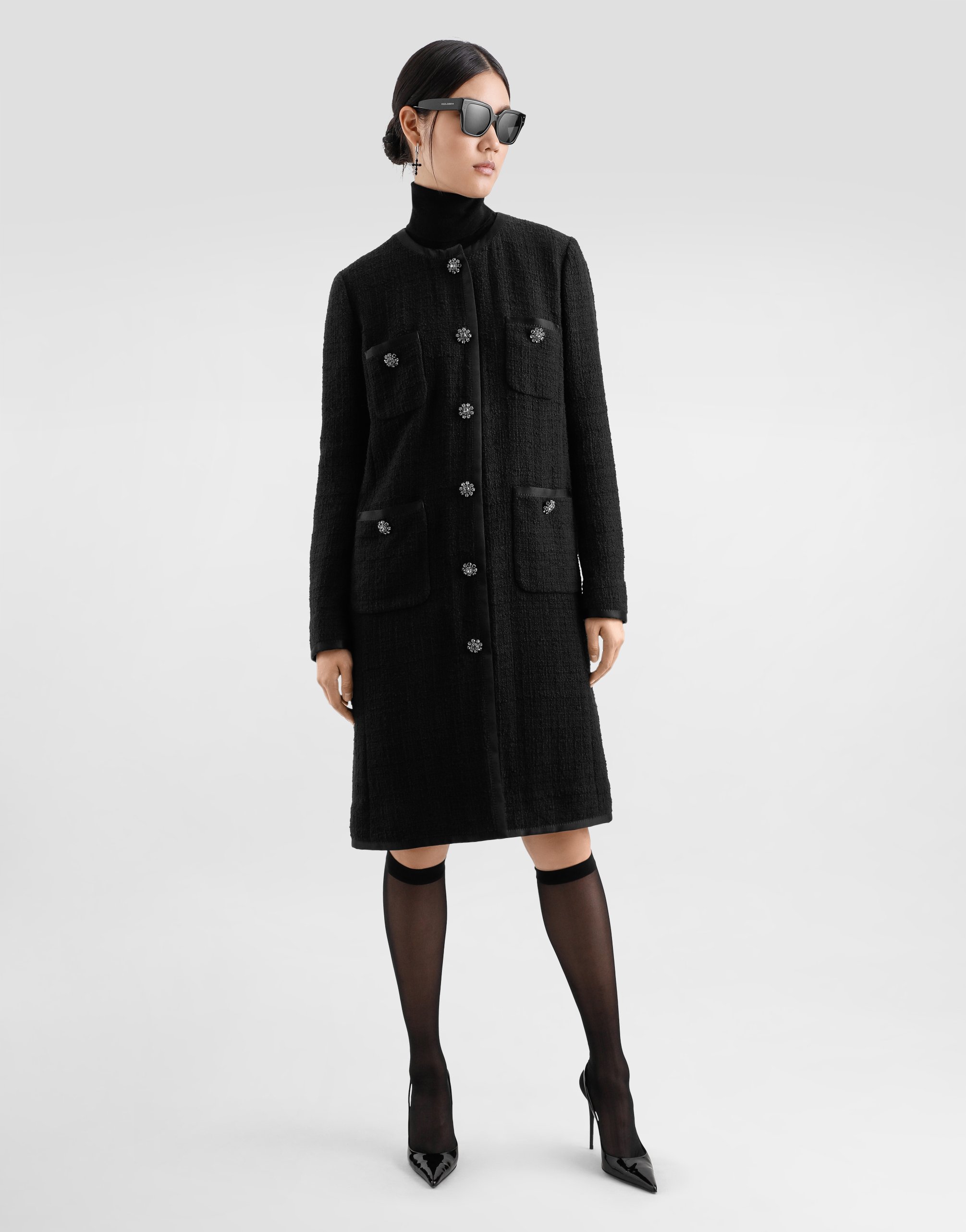 Однобортное пальто из расшельского твида Dolce & Gabbana, черный — фото 2