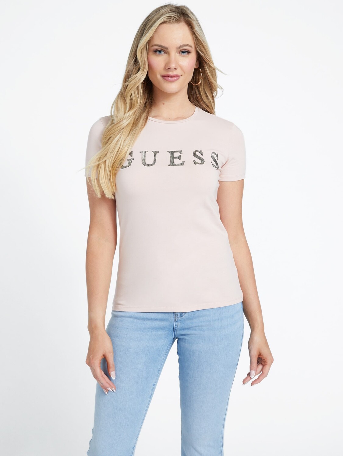 

Футболка с логотипом Pepper Rhinestone Guess Factory, цвет Vapor Rose