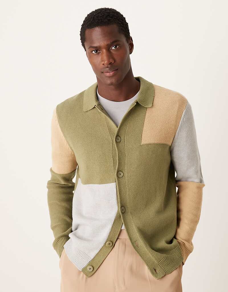 

Вязаный кардиган на пуговицах цвета хаки ASOS DESIGN