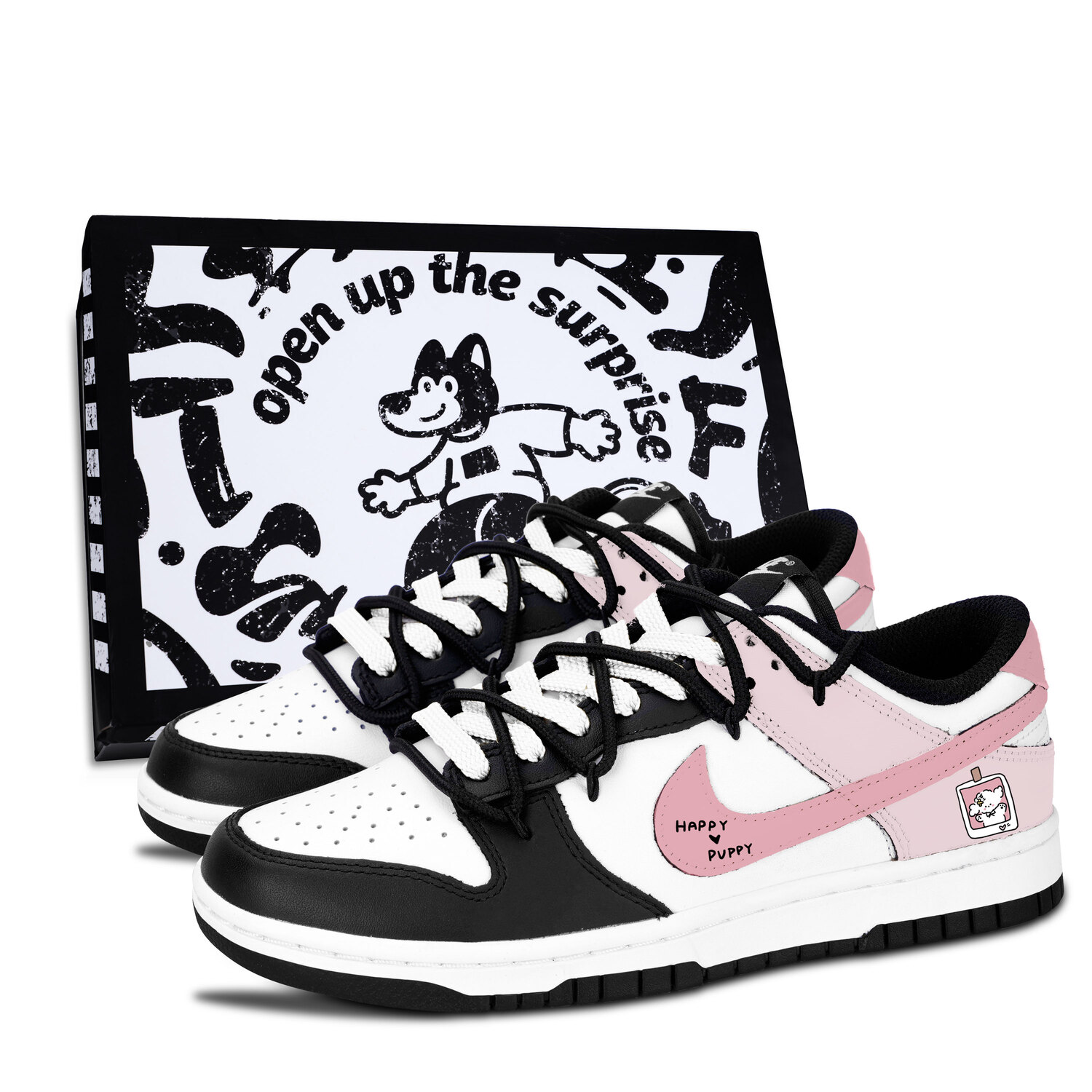 

Nike Dunk Black Leather Slip Resistant Abrasion Resistant Low top детские скейтбординг кроссовки Pink Unisex