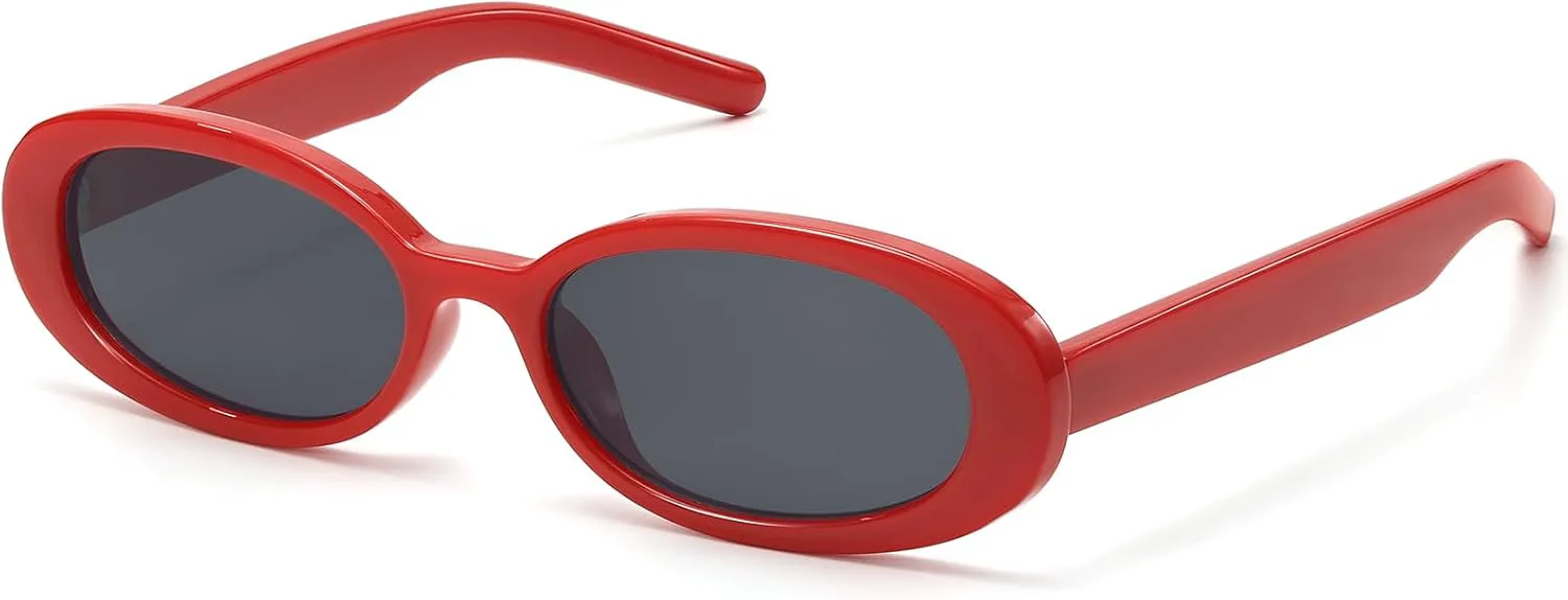 

Солнцезащитные очки LIKSMU овальной формы для женщин и мужчин, винтажные, ретро, ​​маленькие, в стиле 90-х, модные солнцезащитные очки, Red Frame / Grey Lens