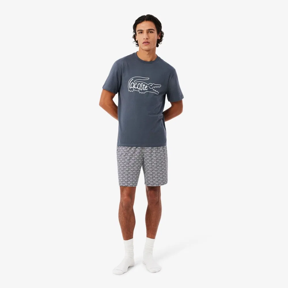 Мужская пижама с большим крокодилом Lacoste серого цвета